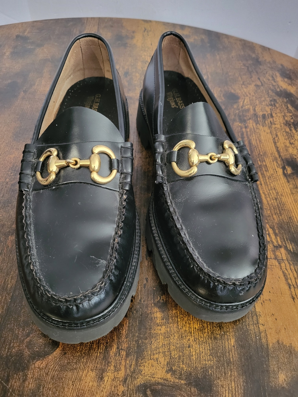 G.H. Bass Weejuns Lincoln Super Lug Loafers Size 13 Slide On Horsebit Black